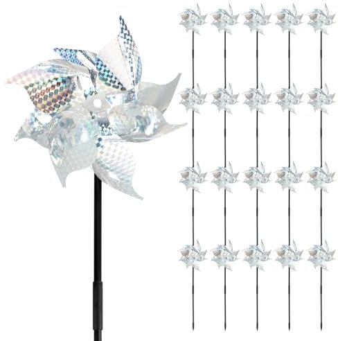 20PCS Reflective Bird Repellent Windmills, Large Laser Pinwheel Bird Scarers for Garden, Balcony and Crop Protection, Outdoor Bird Deterrent Spinner Decoration to Keep Pigeons and Birds Away