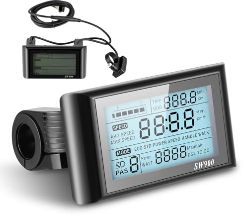 SW900 EBike Display, Electric Bike LCD Display Meter 24V 36V 48V E Bike Screen Control Panel Bicycle Speedometer with 5 Pin, Waterproof Plug, Fits Various Communication Protocols