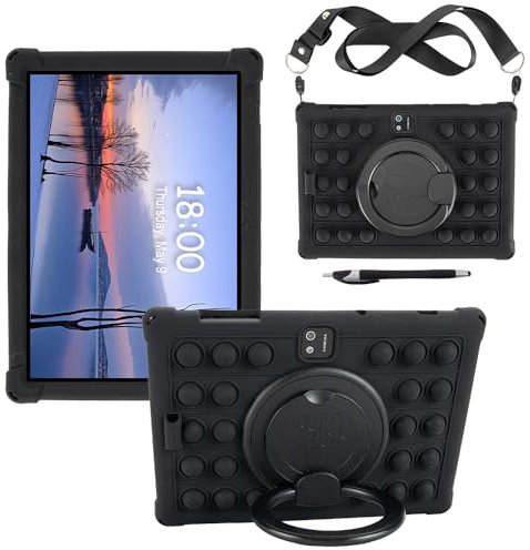 FKQLH Hülle für QDDQ TB02 Tablet 10 Zoll, Drehbar Stand Silikon kinderfreundliche Stoßfest Schutzhülle für QDDQ TB02 Tablet 10 Zoll, Schwarz