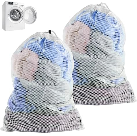2 Piezas Bolsa Lavadora 70x90 cm con Cordón, Malla Lavanderia Reutilizables | Sacchetti per Bucato in Rete, Mesh Laundry Bags, 2 Redes de Lavandería Grandes, para Blusa, Suéter, Calcetines