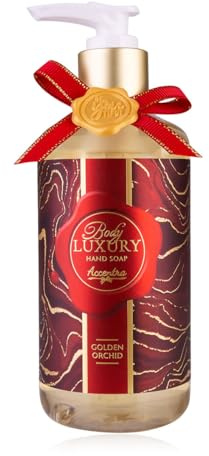 Accentra Sapone liquido BODY LUXURY 290 ml con dosatore, regalo donna Natale, profumo orchidea dorata, colore rosso/oro