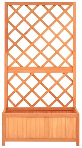 Eleganz Garten-Spalier aus massivem Tannenholz mit Blumenkasten 70x30x135 cm - Robustes Rankgitter für Kletterpflanzen - Ideal für Garten, Balkon und Terrasse