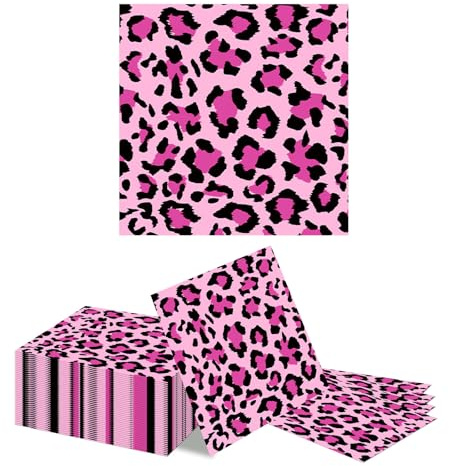 Kotkiddy 40 Pieces Pink Leopard Pattern Napkins Jungle Animal Leopard Pattern Lunch and Dinner Napkins for Safari Leopard Theme Birthday Baby Tea Party Weddings Powder Ro