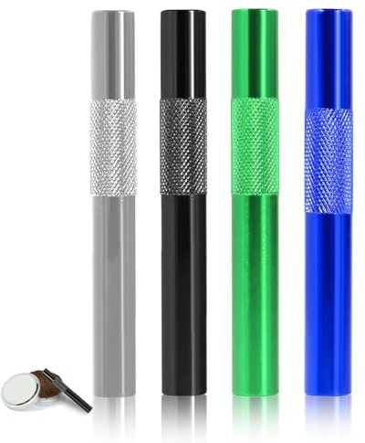 ZEXIJOW Lot de 4 pailles portables, tubes à tirer, 7 cm, paille metal, paille a sniffer, tube en métal, réutilisables, pailles de qualité supérieure (Argent/Noir, Bleu, Vert)