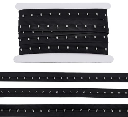 letsinstyle 5 Yards Einreihiges Haken Und Ösenband Edelstahlhaken Schwarzes Klebeband Einfassungskordel Zum Nähen von Korsetts Und BHS