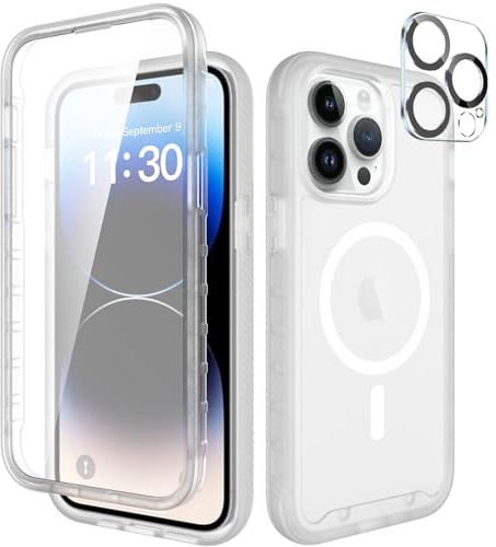 Leedia Handyhülle Kompatibel mit iPhone 14 Pro Max Hülle 360 Grad Ganzkörper Stoßfest Komplettschutz Case Matt mit Eingebautem Displayschutz Magnetische Cover für iPhone 14 Pro Max 5G 6.7 Weiß