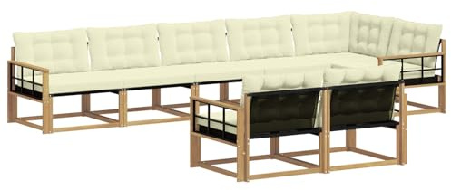 vidaXL Outdoor-Sofagarnitur mit Kissen 8 pcs Weiß und Creme, Gartenmöbel, modernes Outdoor-Sofa, Robustes Eckset für Terrasse, Lounge und Komfort