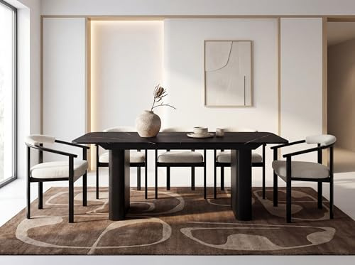 WFL GROUP Ausziehbarer Rechteckiger Esstisch – XXL Modernes Design mit Schwarzem Metallgestell – für 10-14 Personen, 200 x 90/300 cm – Schwarz Marmor Kupfer