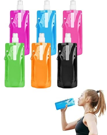 YIPFEN Set da 6 Borraccia Pieghevole, Senza BPA, Riutilizzabile con Clip, Leggera Salvaspazio per Escursioni, Ciclismo, Sport Outdoor & Viaggi