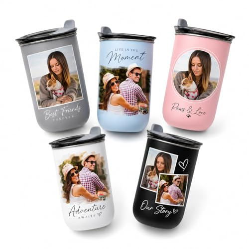 Tazza da caffè da viaggio in acciaio inossidabile da 10 once personalizzata con coperchio Tazza da caffè con coperchio Tazza isolata a doppia parete con foto di logo con testo colorato