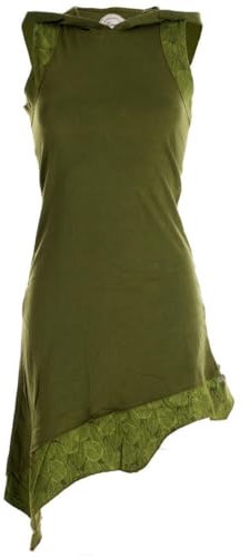 Vishes - Alternative Bekleidung - Asymmetrisches Damen Elfenkleid Baumwolle mit Zipfelkapuze olivegrün 36