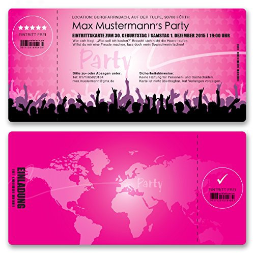 (40 x) Einladungskarten Geburtstag Eintrittskarte Party Ticket Einladungen Mädchen
