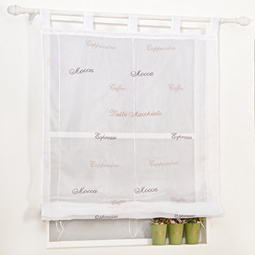 Yujiao Mao Voile Bestickte Buchstaben Muster Raffrollo mit Schlaufen Raffgardine Rollos BxH 100x140cm
