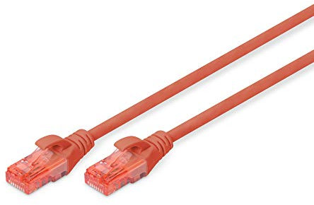 DIGITUS Cable LAN Cat 6 - 5m - Cable de red RJ45 - UTP sin apantallar - Compatible con Cat-6A y Cat-5e - Rojo