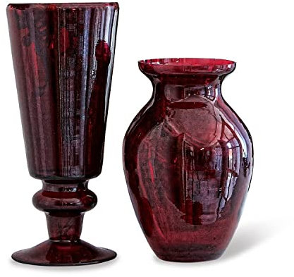 Loberon Vase 2er Set Darian, unterschiedliche Formen, mundgeblasen, kräftige Farbgebung, Blumenvase, Wohn-Accessoires, Wohndekoration, Glas, rot