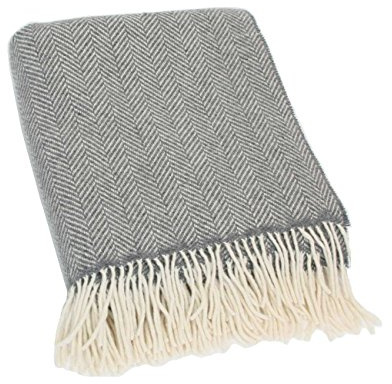 Biddy Murphy Überwurfdecke aus irischer Merinowolle und Kaschmirwolle, hergestellt in Irland, Erbstück-Qualität, 137,2 x 180,3 cm, graues Fischgrätenmuster