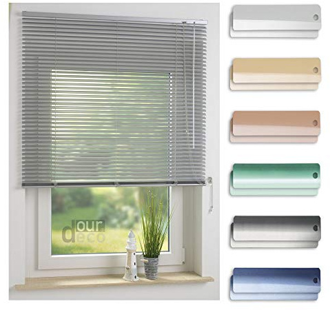 ourdeco® Aluminium-Jalousie / 220 x 160 Silber (Breite x Höhe) / Montage an Wand oder Decke, Premium Alu-Jalousie