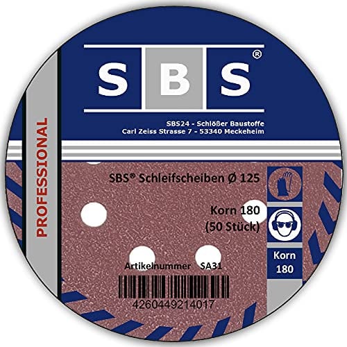 SBS Dischi abrasivi | ø 125mm | grane 180 | 8 Fori | 50 pezzi - per grinder rotativu