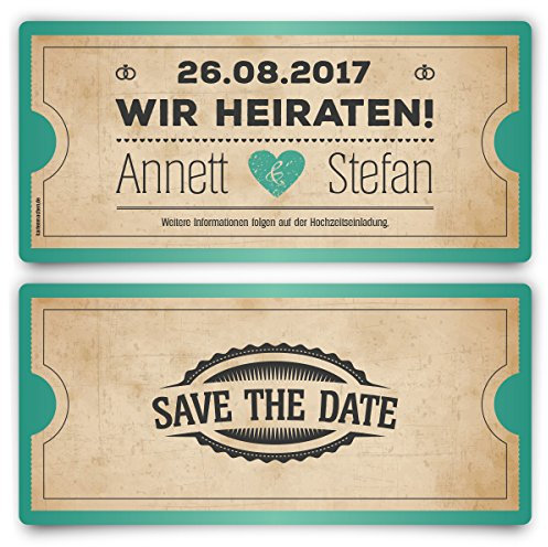 Save the Date Karten zur Hochzeit (20 Stück) - Vintage Herz in Mintgrün
