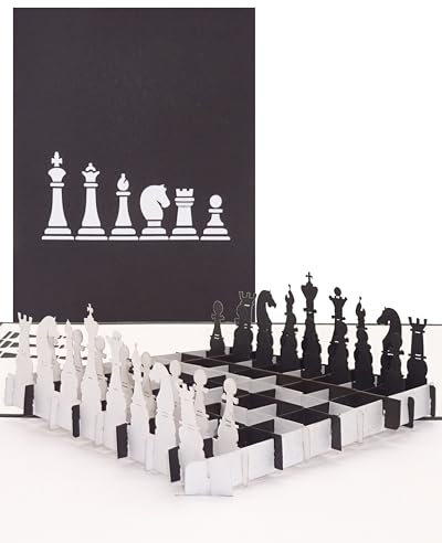 Pop Up Karte „Schach - Schachbrett“ - 3D Geburtstagskarte, Glückwunschkarte – als Einladungskarte zum Schachturnier, als Dankeskarte & Karte zum Ruhestand