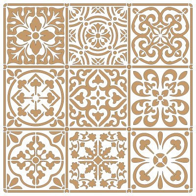 Pochoir décoratif pour arrière-plan 095 - 2 couches - Dimensions approximatives : pochoir : 25 x 25 cm - Dimensions du motif : 22 x 22 cm