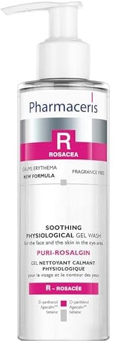 Pharmaceris R Puri-Rosalgin, Augen- und Gesichtsreiniger, Gesichtswaschgel für Rosacea-Haut, Physiologisches Gel, Reiniger für Empfindliche und Allergische Haut, D-Panthenol - 200 ml