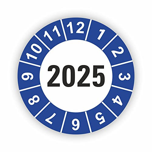 Fassbender-Druck PRÜFPLAKETTEN - Hochwertige Prüfetiketten JAHRESPLAKETTE 2025 Ø 20mm - Selbstklebende PVC-Folie - Wartungsetiketten für Prüfung - Prüfplakette für Prüfungsnachweis (10 Stück)