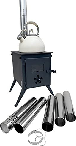 Outbacker Firebox Portable Wood Burning Tent Stove & Complete 2.68m Flue Kit – 12kg Lightweight 3.5kW Heat Output Compact Camping Stove | Stove Kit & Bag