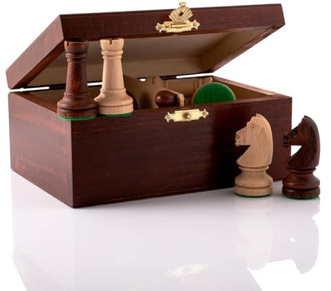 Klassisches Staunton Chess Pieces NO.4 in Mahagoni Box | Master of Chess | Gewichtete nur Schachfiguren Holz - Handgemachtes Championship Chess Set Ohne Schach Brett