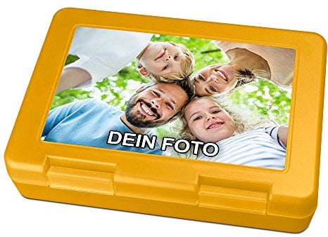PhotoFancy® - Brotdose mit Foto Bedrucken - Brotbox zum Personalisieren - Lunchbox mit eigenem Motiv selbst gestalten (Gelb)