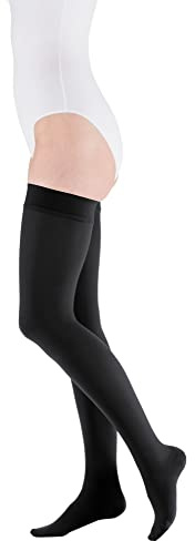 medi Duomed basic Oberschenkellange Kompressionsstrümpfe mit Spitze Unisex | Lange Kompressionssocken CCL2 mit Noppenhaftband für Damen und Herren | Schwarz | Größe IV