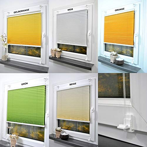 Plissee Klemmfix ohne Bohren Fensterrollo Rollos Faltrollo Pliseerollos Jalousie (Gelb/Orange, 75x220cm)