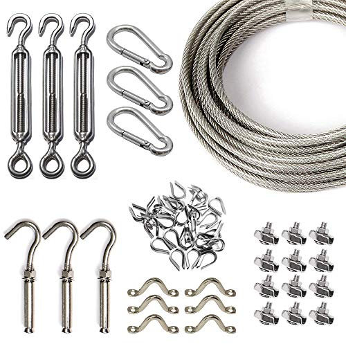 Stainless Steel Globe lights Kit, Outdoor Lights Hanging Kit, Globe String Lights Suspension Kit, 164ft(50m) Wire Rope Cable with Turnbuckle and Hooks, Galvanized Steel Cable, String Light Guide Wire