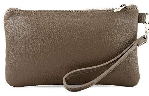 modamoda de T193 Damen Leder Clutch Handgelenktasche Kosmetiktasche Klein handmade in Italy, Farbe:Taupe