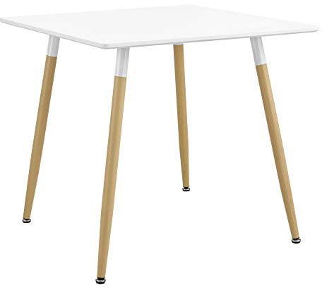 [en.casa] Esstisch Quadratisch 80x80x74cm Weiß Matt Buche Küchentisch für 3 Personen Esszimmer Tisch Retro