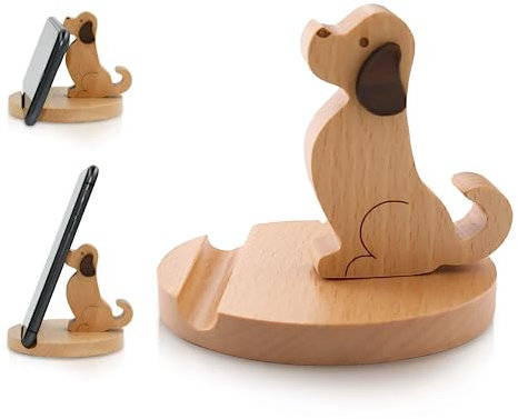 IHONYI Support De Téléphone en Bois en Forme De Mini Chien pour Téléphone Portable Compatible avec Mini Pad Phone X XS XR 11 (Couleur Bois)
