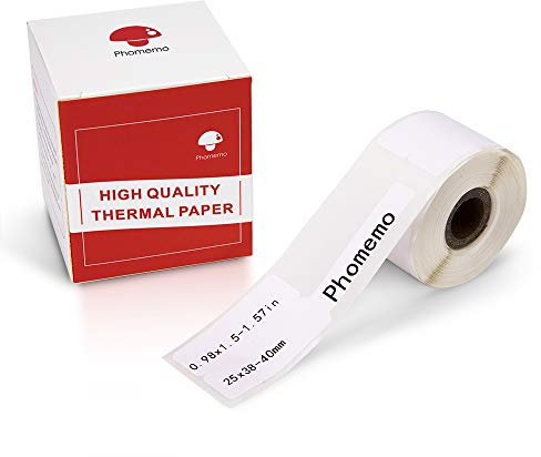 Phomemo M110 Etiketten Selbstklebendes Thermoetikett - geeignet für M110 M200 M120 M220 M221 M108 M102 M100 M150 M250 M260 Etikettendrucker, 0,98x 1,5 -1,57(25 x 38-40 mm), 100 Etiketten/Rolle