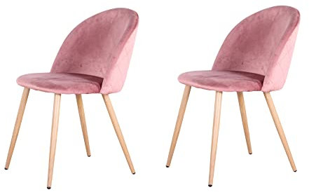 GrandCA HOME Lot de 2 Chaises de Salle à Manger, avec Coussin de Siège en Velours Doux, Latérales Rembourrées pour Salon, Cuisine, Rose