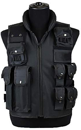 Sutekus Taktische Weste für Outdoor, Paintball, Airsoft, Kampftraining und Kostüm, Schwarz, Größe M