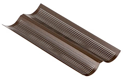 GOBEL - Plaque à 2 Baguettes Perforée - 38 x 16 x 2,2 cm - Acier - Revêtement Antiadhérent Bicouche Garanti sans PFAS - Qualité Professionnelle – Fabriqué en France