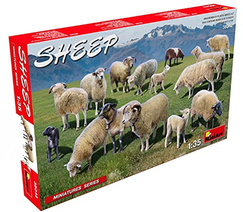MiniArt 38042 1:35 Schafe (15) - originalgetreue Nachbildung, Modellbau, Plastik Bausatz, Basteln, Hobby, Kleben, Modellbausatz, Zusammenbauen, unlackiert