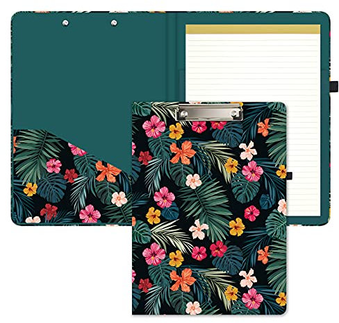 Hnogri Klemmbretter Folio mit nachfüllbarem, gefüttertem Notizblock und Innenfach für Studenten, Klassenzimmer, Büro, Frauen, Mann, süßes benutzerdefiniertes Muster, Größe 12,8 x 9,2, Blumenflecken