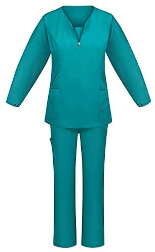 Graceyo Damen Pflegebekleidung V-Ausschnitt Top und Hose mit Taschen, Einfarbig Arbeitsuniform Set mit Kasack und Hosen, Schrubb-Set Pflege Berufsbekleidung Arbeitskleidung S-2XL