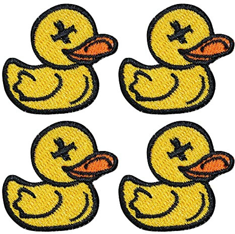 CLOVER INTER 4 Pcs Yellow Duck Patches Iron on Embroidered Badge Saw On Patch for Jeans, Clothing, Bags, Jackets, Caps