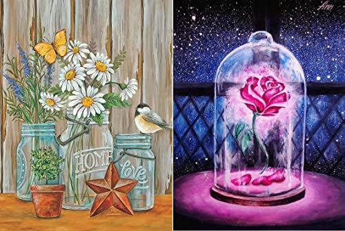 HORPKUN 2 Pack 5D Diamond Painting Kits, Full Drill Diamond Beauty and The Beast Rose Art Kits, DIY Kids Adults Crystal Art Kits for Home Wall Decor 40x30cm