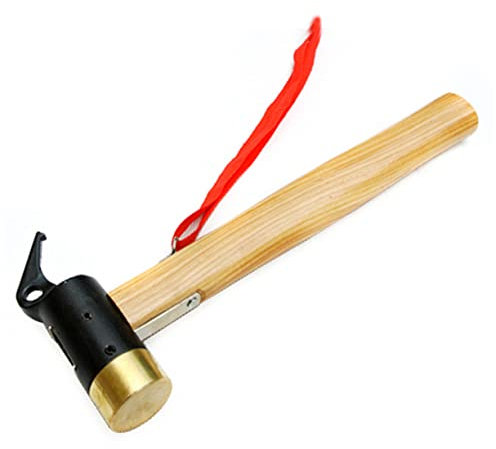 TEHAUX Messinghammer Mit Kupferkopf Und Stahlkopf Für Camping Und Zelteinsatz Zum Einschlagen Von Heringen Aus Geschmiedetem Stahl Aus Messing Gefertigt Mit Sicherheitsgurt Für Abbau Ihre