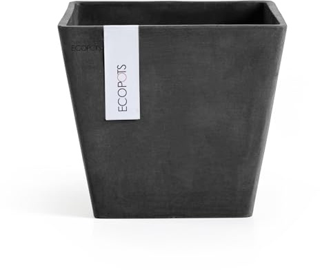 Ecopots Rotterdam Pot de fleurs, carré, en plastique recyclé, 20 x 20 cm, gris foncé, pour l'intérieur et l'extérieur