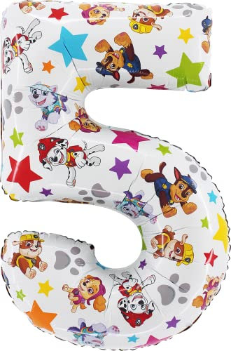 Toyland® 26 Zoll Paw Patrol Zahlen-Folienballon – Kinder-Partyballons – Nummer 1–6 erhältlich (ZAHL 5)