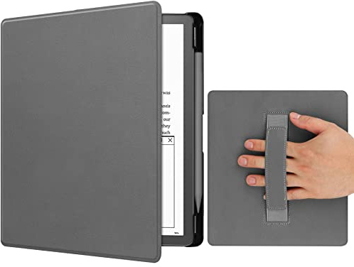 Case for Kindle Scribe (10.2, 1th Generation, 2022 Release) with Hand Strap, Hard PC Smart Case with Auto Wake/Sleep Function with Pen Holder for Kindle Scribe 10.2 inch, Grey