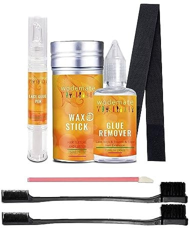 Lace Wig Glue Pen 5ML&Wig Glue Remover 30ML Kit for Front Lace Wigs Invisible Adhesive,Hair Wax Stick 75G for Flyaways,Non-greasy Styling Hair Pomade Stick